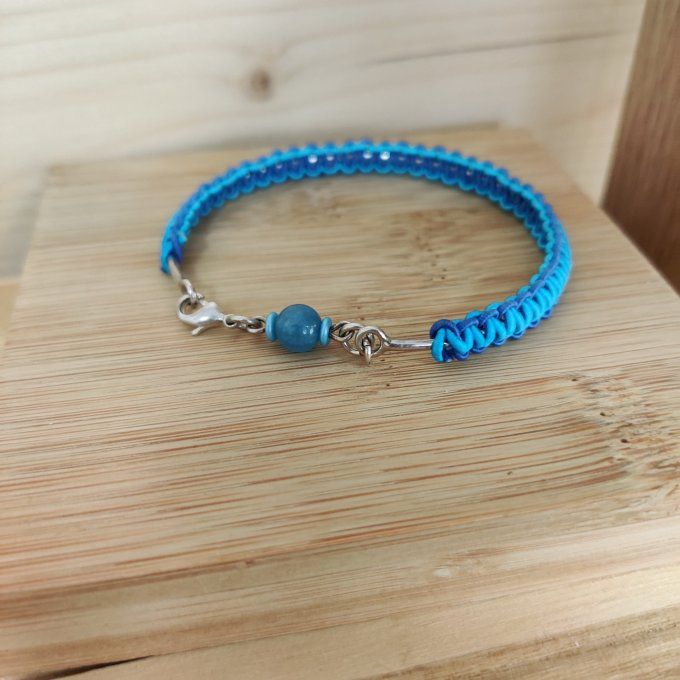 Bracelet jonc Mizuhiki à noeud plat et perle naturelle