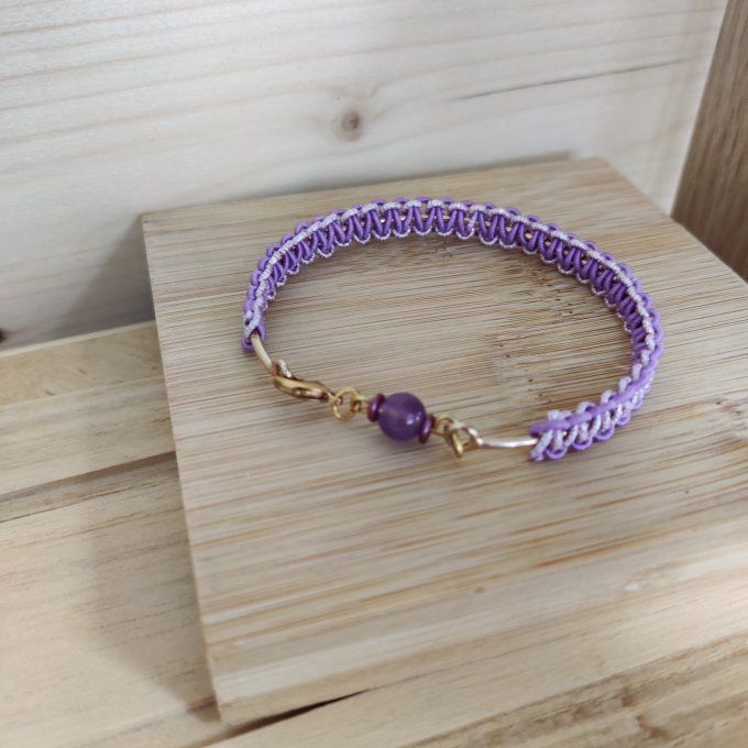 Bracelet jonc Mizuhiki à noeud plat et perle naturelle