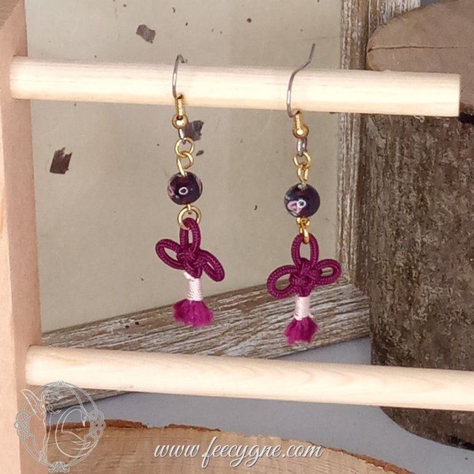 Boucles d'oreilles noeud coréen et perle verre de bohème