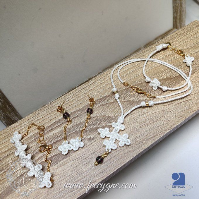 Bracelet à 5 noeuds gingembre et chaine en mailles fantaisie