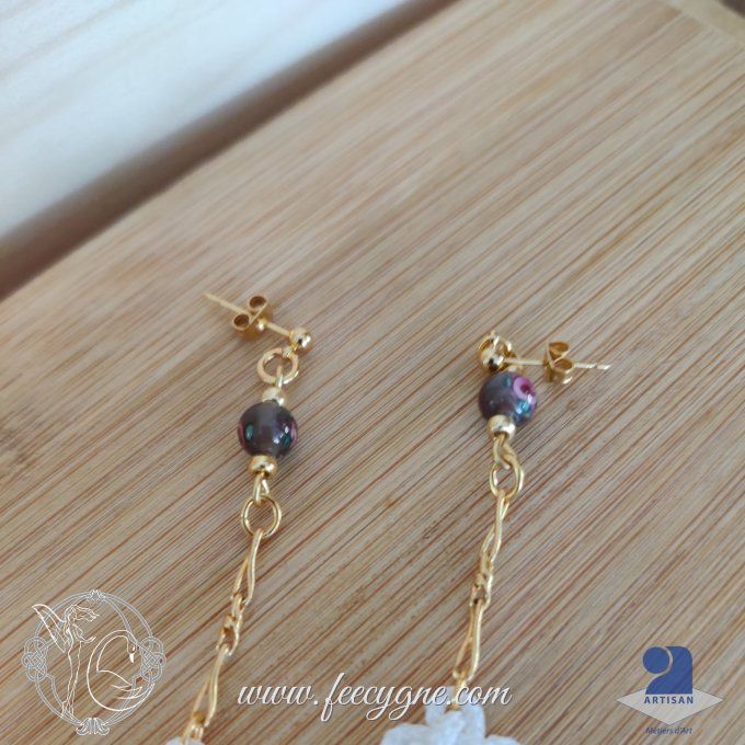 Boucles d'oreilles noeud coréen gingembre et perle de verre