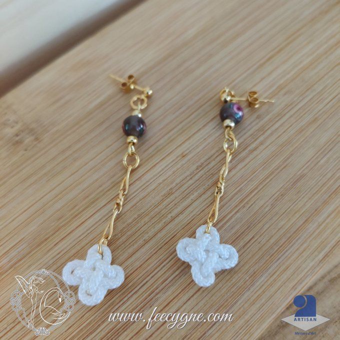 Boucles d'oreilles noeud coréen gingembre et perle de verre