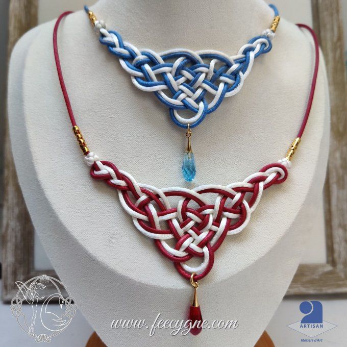 Collier cuir et cordon noeud guenievre