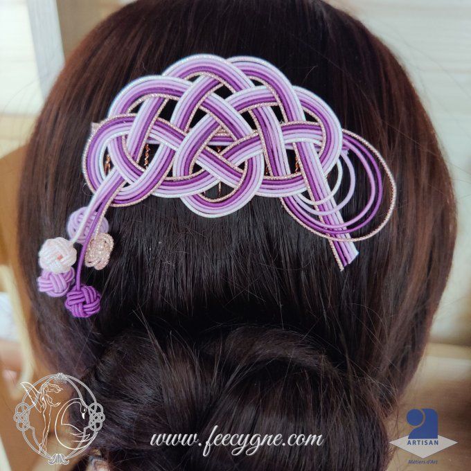 Peigne mizuhiki noeud pin orné de fleurs