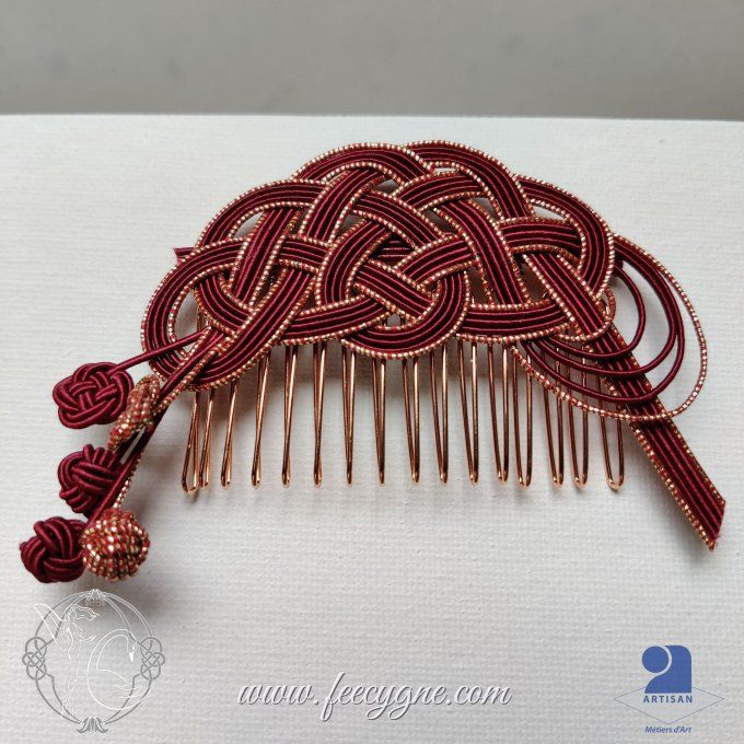 Peigne mizuhiki noeud pin orné de fleurs