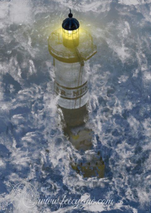Le phare d'Ar-Men dans la tempête - Illustration numérique