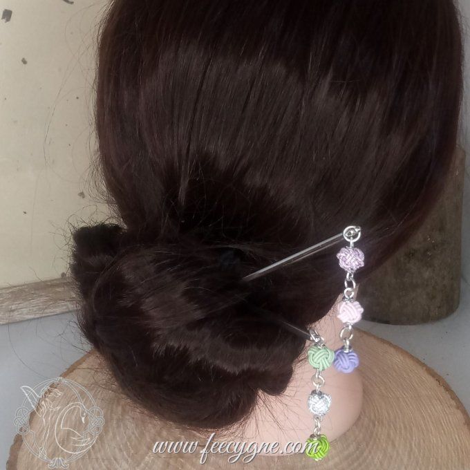 Pic à cheveux avec 3 boules noeud Awaji
