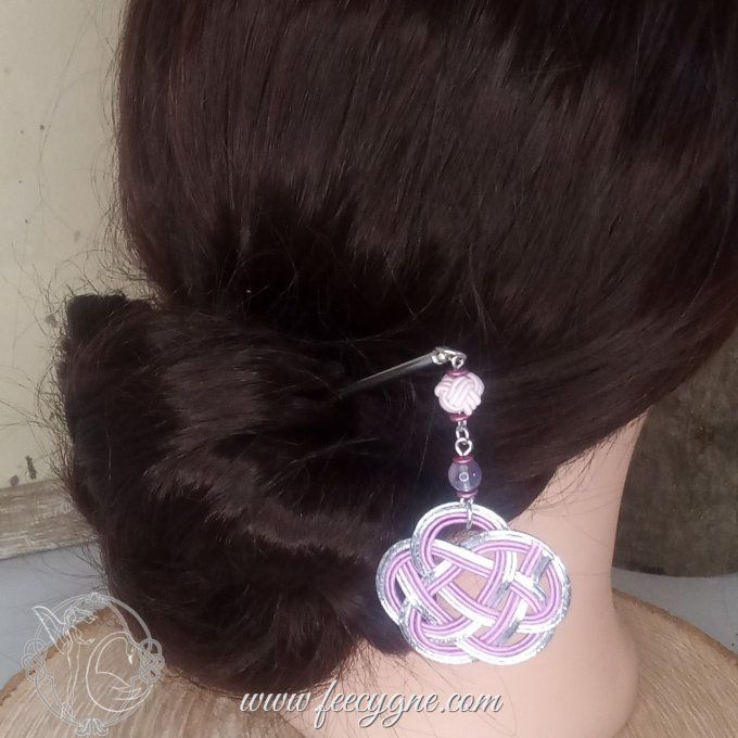 Pic à cheveux avec noeud Camelia et pierre gemme