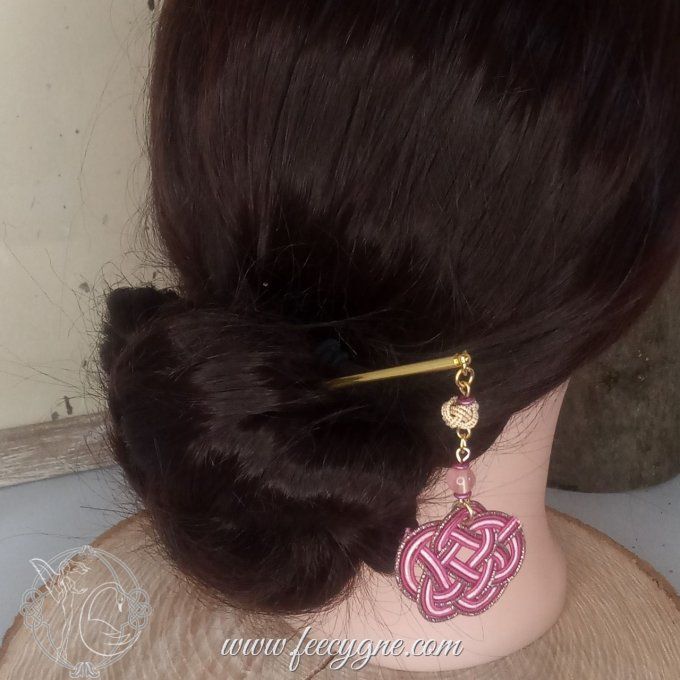 Pic à cheveux avec noeud Camelia et pierre gemme